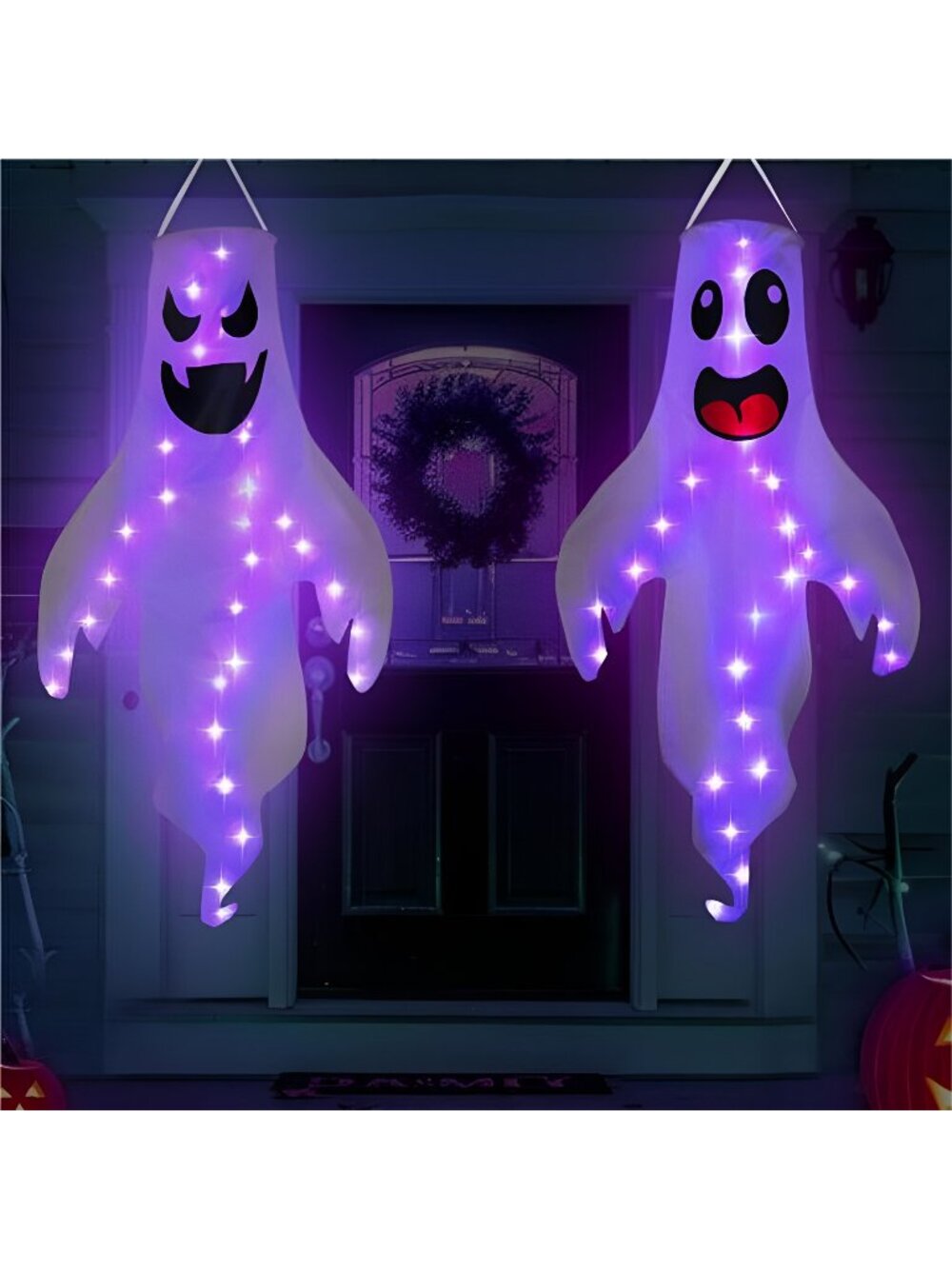 [ Full Body LED Light ] 2 Pack 50'' Large Halloween Lighted WindSock Ghost Decor
